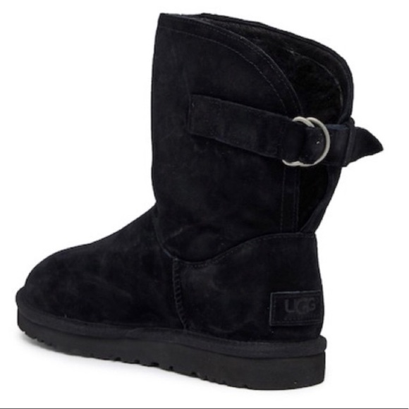 UGG Shoes - UGG REMORA BLACK SHORT BUCKLE FUZZY FLUFFY FURRY SOFT SLIP ON LUG SOLE BOOTS